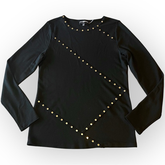 Karl Lagerfeld studded top round neckline, long sleeves, stretchy, black size M - Picture 1 of 12
